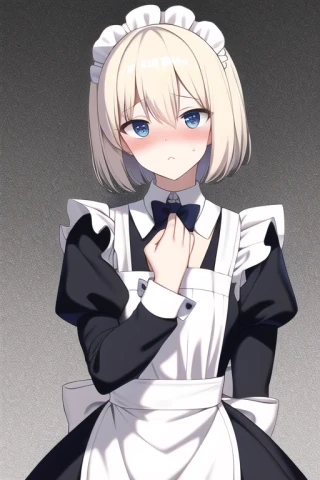 short hair, anime style, Masterpiece, embarrassed, maid apron